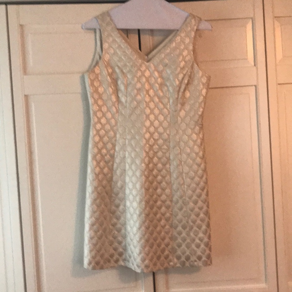 Cremieux size 8 metallic cream dress